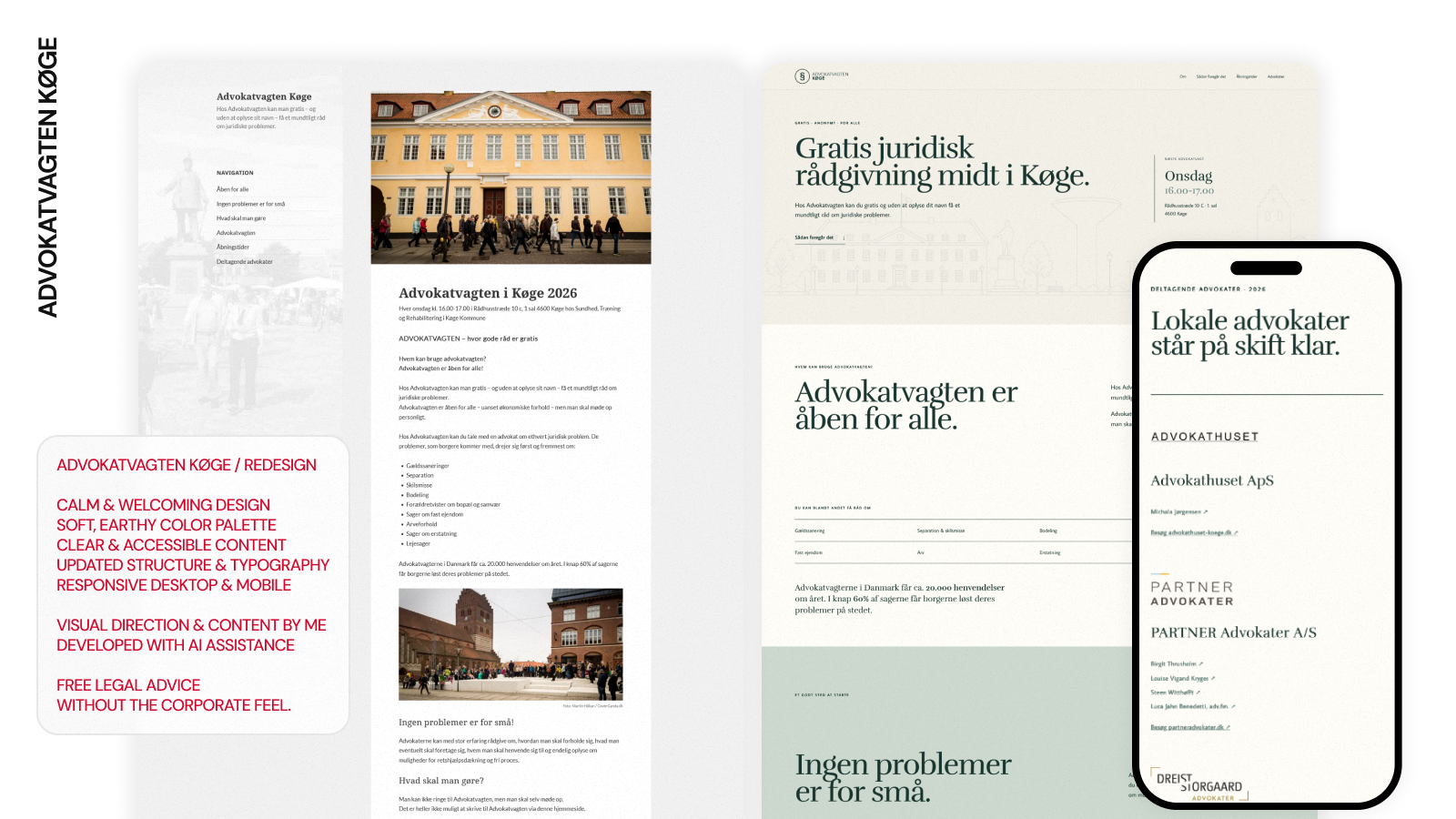 Før og efter redesign af Advokatvagten Køge