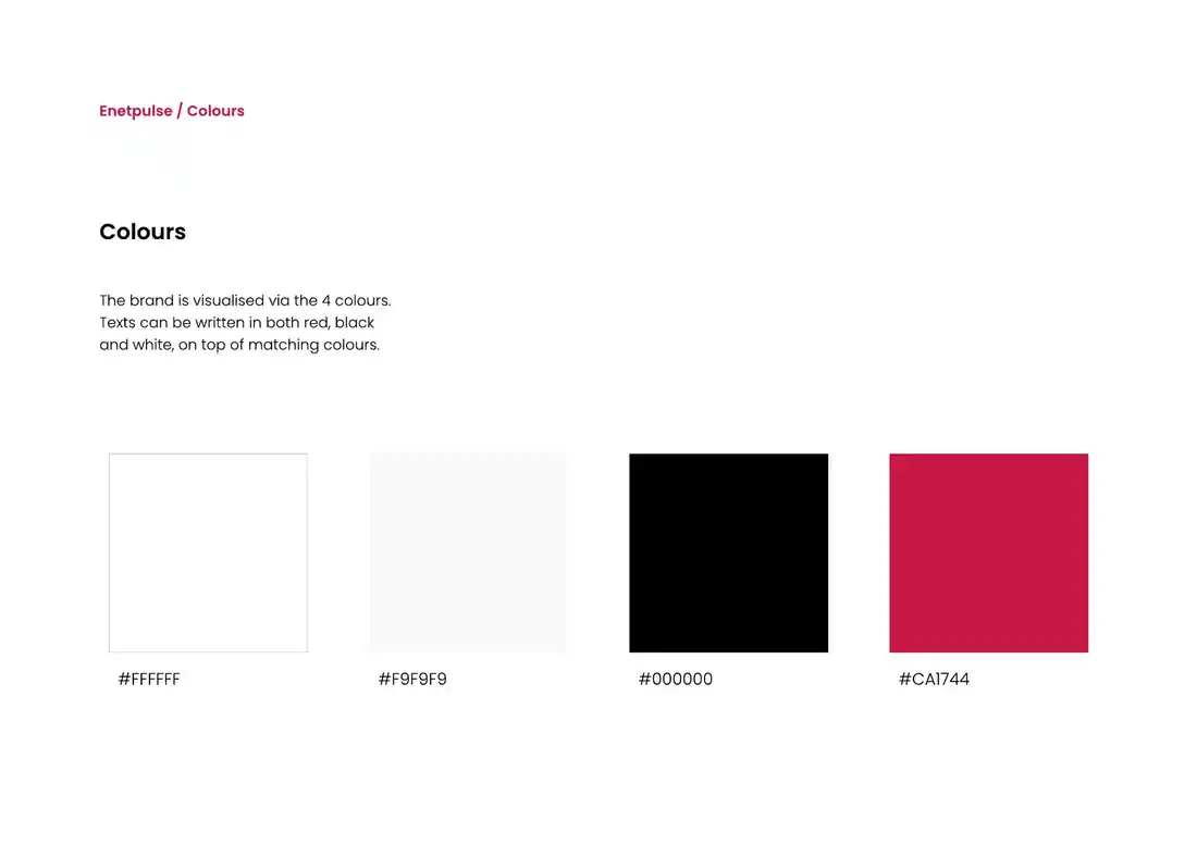 Colour page from the Enetpulse Brand Style Guide