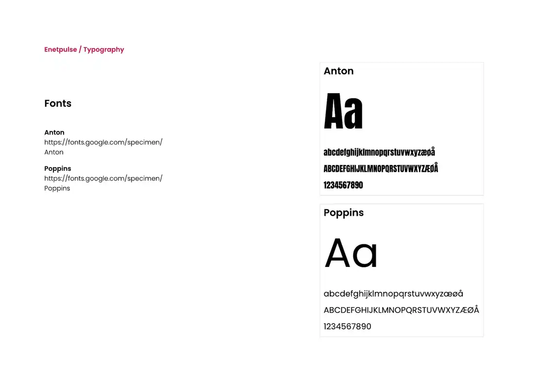 Typography page from the Enetpulse Brand Style Guide