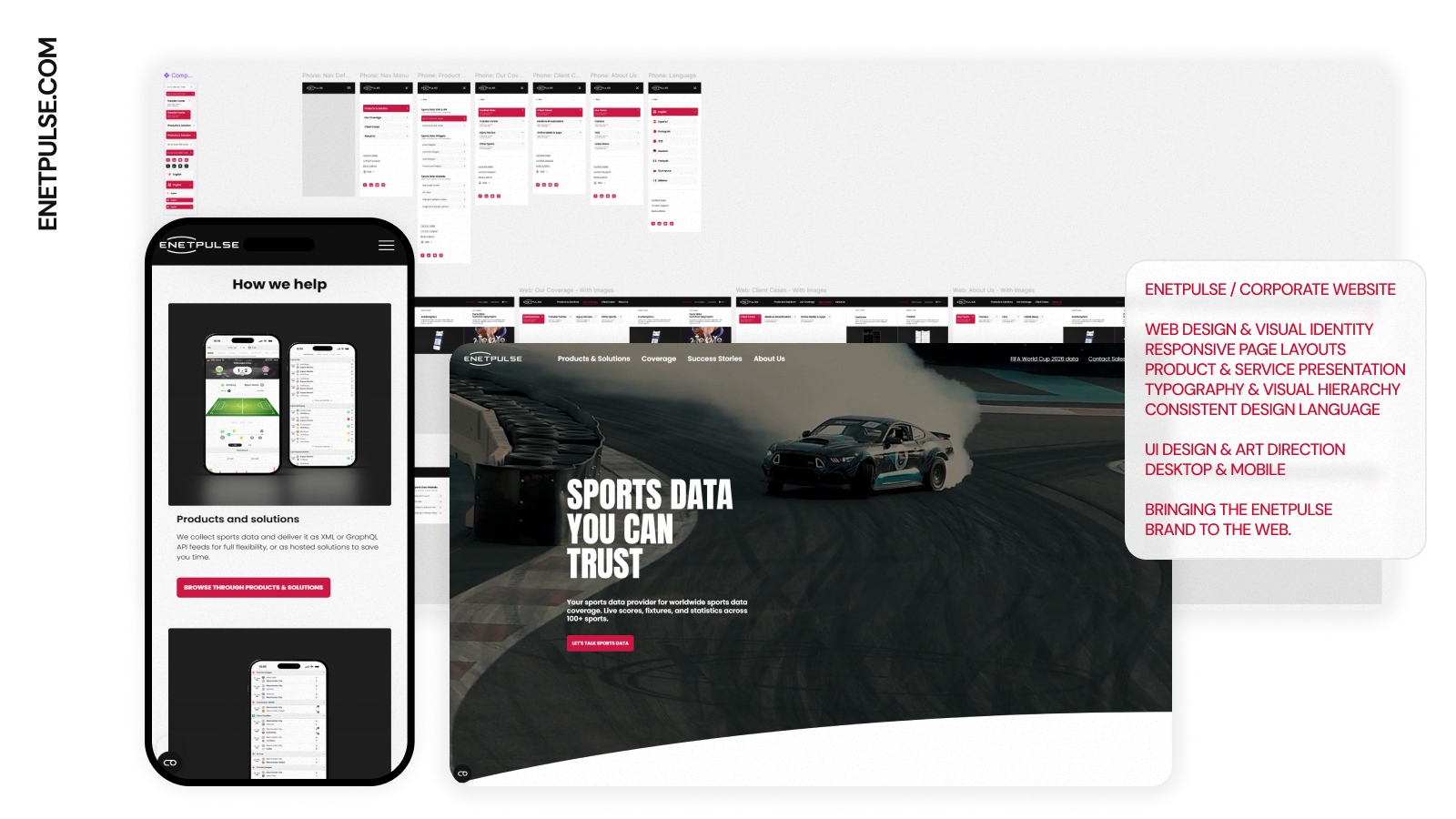Enetpulse Web – desktop, mobil og layoutudsnit