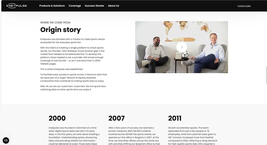 Enetpulse origin story page
