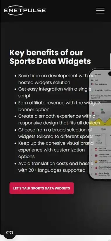 Enetpulse widgets page on mobile